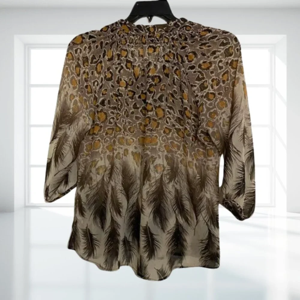 i Jeans by Buffalo Animal Print Sheer Gold Fleck Blouse Top Medium Flowy Boho - Picture 3 of 16